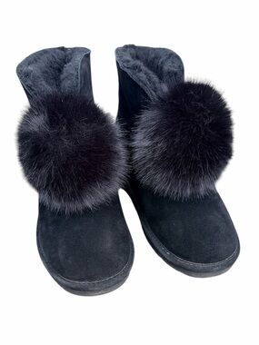 BEARPAW Black Pom Slip In Boots